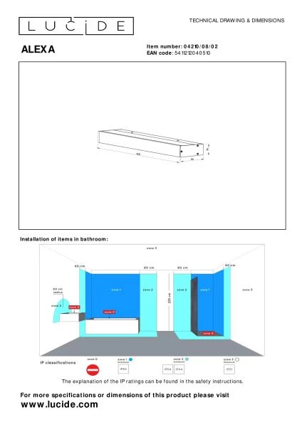 Lucide ALEXA - Wall light Bathroom - LED - 1x8W 3000K - IP44 - Matt Gold / Brass - technical